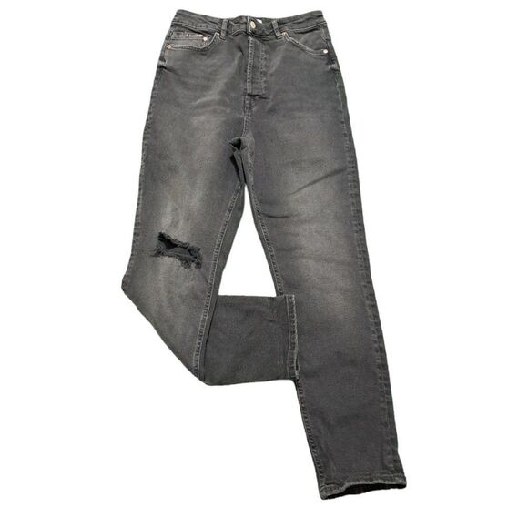 Free People We The Free Zuri Mom Jean Factory Ripped Black High Waist Denim 31 - Picture 1 of 8